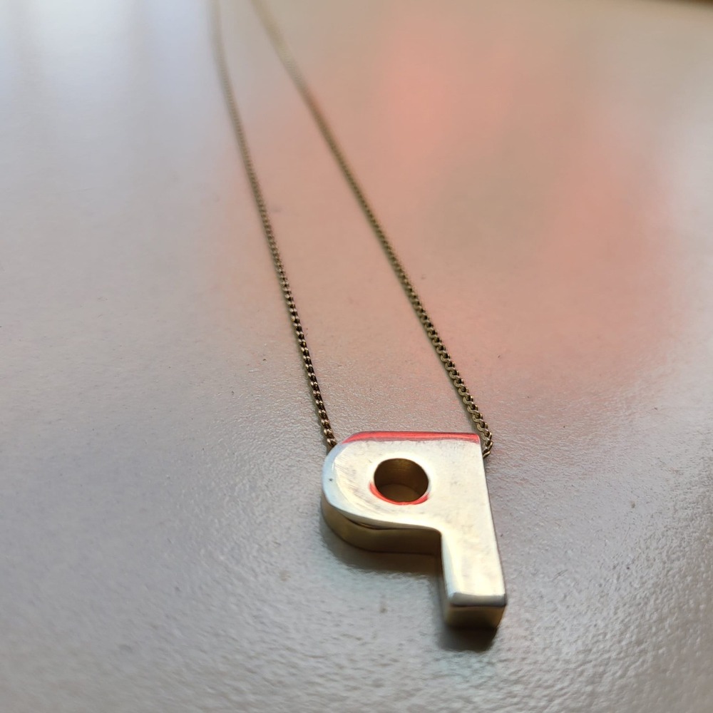 Gold Tone Metal Initial P Pendant Gold Minimalist Block Letter Necklace - Picture 2 of 5